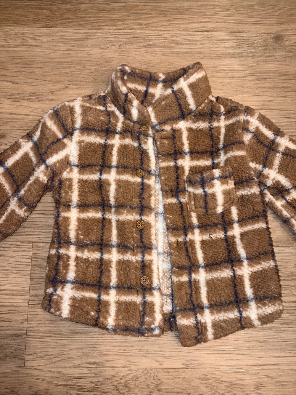 Huggies Plaid Teddy Sherpa Jacket - Brown & Cream - Picture 2 of 3